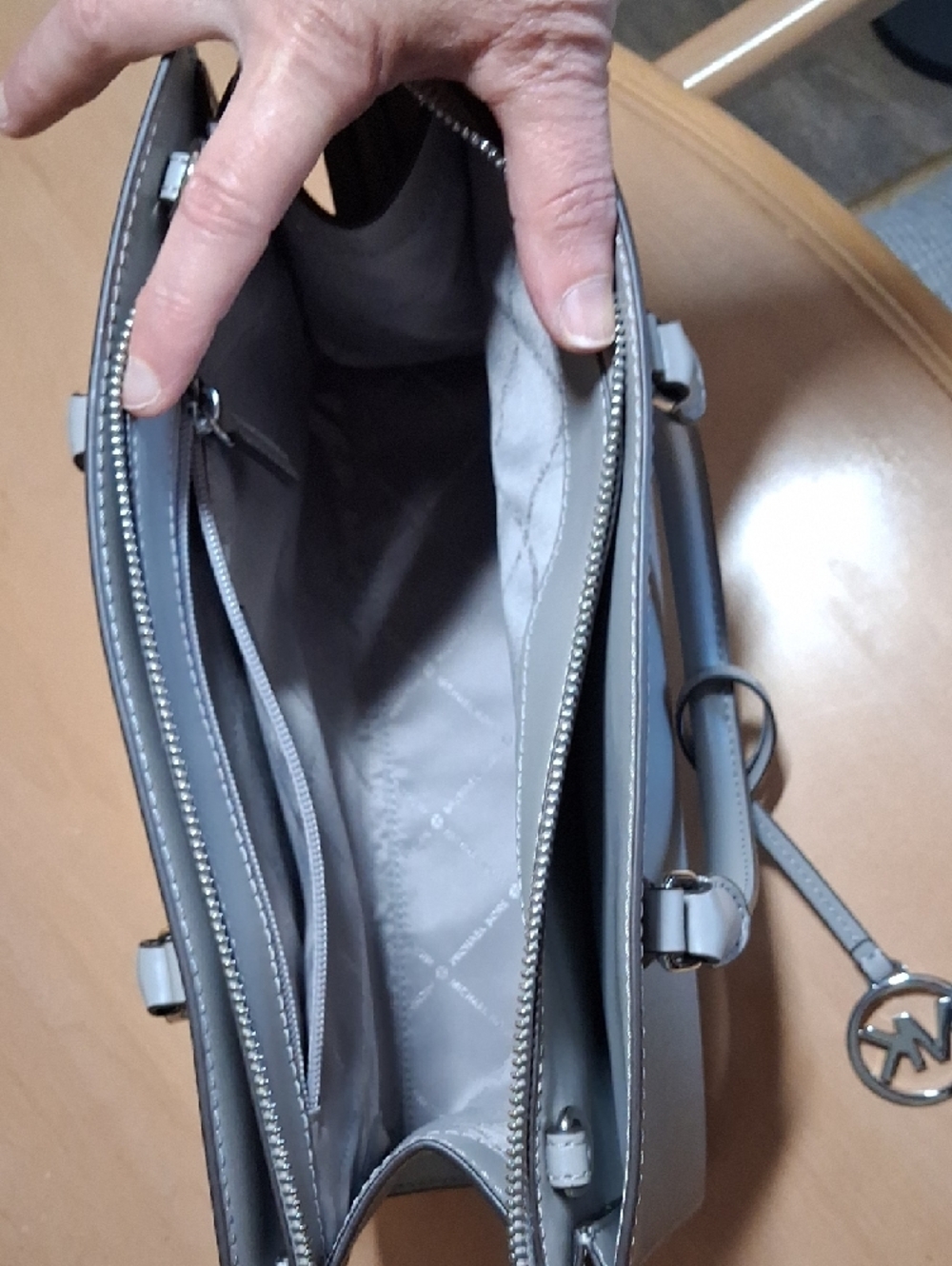 Michael Kors Gray Saffiano Leather Satchel with MK Charm - Picture 11 of 15